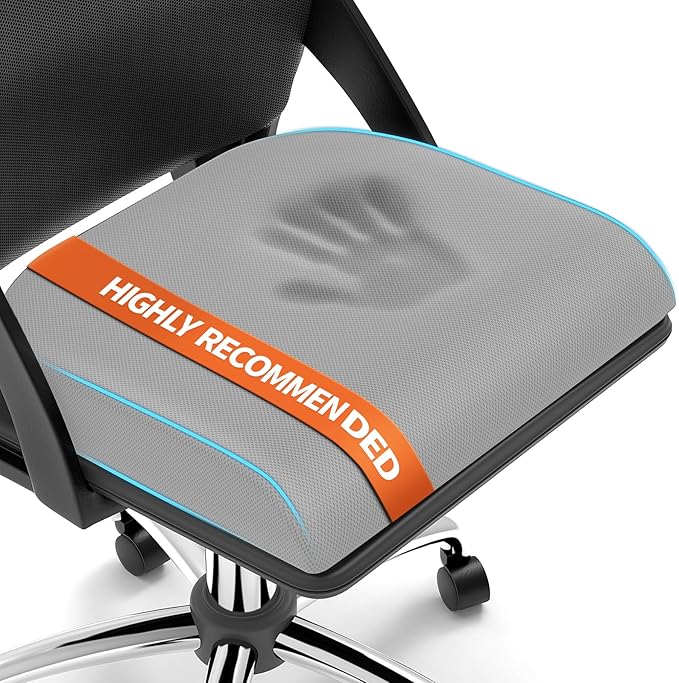 XLarge Seat Cushion, Memory Foam Cushion for Long Sitting Hours on Office Chair, Home & Car, Non-Slip Chair Pad for Relieving Back & Sciatica & Hip & Coccyx Pain (Light Grey)