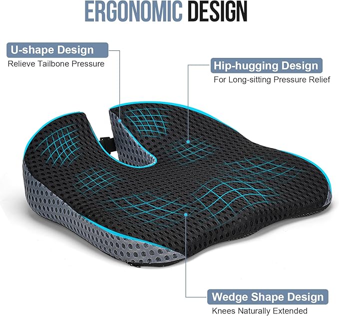 Car Seat Cushion – Memory Foam Car Booster Seat Cushion for Adults – Wedge Design for Driving Height & Comfort – Breathable Mesh Seat Pad for Car Seats with Adjustable Straps