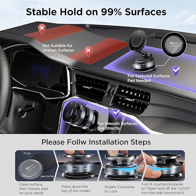 MSXTTLY Vacuum Magnetic Phone Holders for Your Car 2026 Suction Cup Phone Mount with Washable Nano Gel Pads 360° Adjustable Phone Mount,Travel Gifts, Car Phone Holder for Smartphone Car/Gym/Mirror