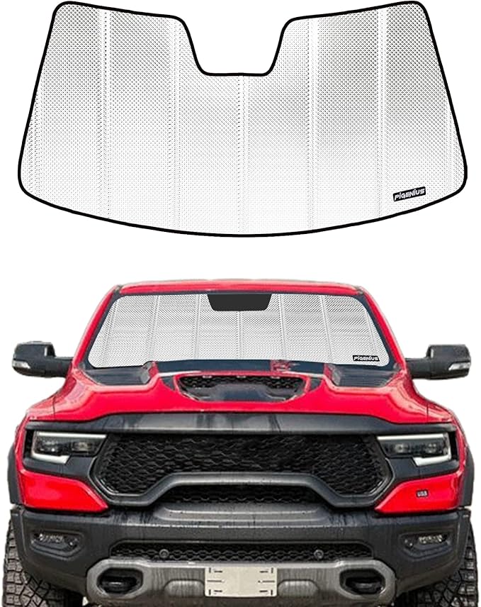 Windshield Sun Shade for Ram 1500 2019-2025 with 10 Inch Wide Sensor. Reflective Aluminum Film Front Window Sunshade - BLAZBLOCK