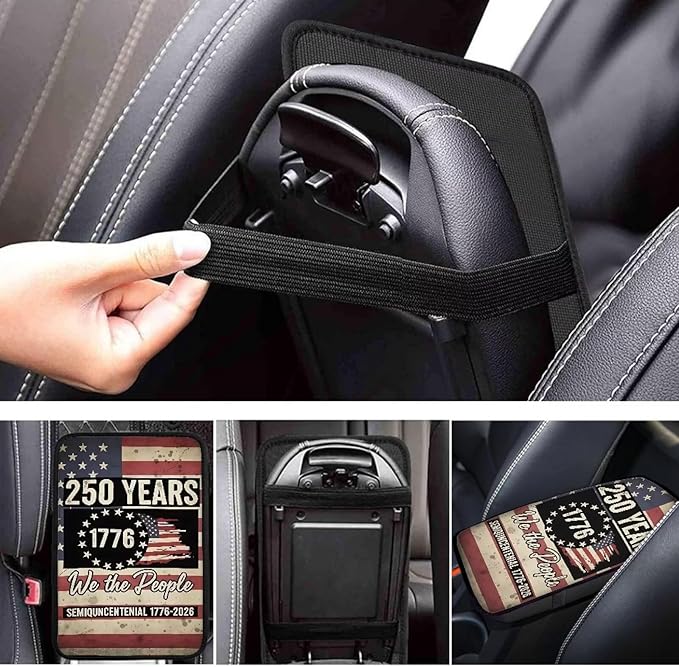 Dreaweet 250th Anniversary Car Center Console Cover We the People American Flag Print Armrest Cover Soft Scratch Proof Car Arm Rest Cover Pad Universal Console Covers for SUV Trucks Cars