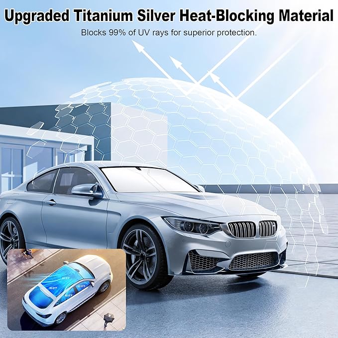 Car Windshield Sunshade Universal Sun Visor Front Window Shades, Foldable Reflective Fits Cars, SUV, Sedan, Interior Car Automotive Accessories for Summer (59" x 33")