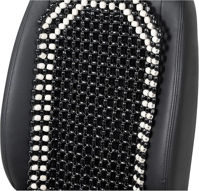Road Comforts Wood Beaded Seat Cover Back Massage Cushion for Stress Free - Keeps Back from Getting Sweaty While Driving 1PC (Black)