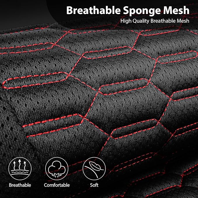CAR PASS 3D Foam Mesh Leather Car Seat Covers Front Seats, Air Cool Mesh Front Seat Covers for Car, Universal Fit for SUV Truck Sedan Automotive, Armrest Airbag Compatible,Black and Red