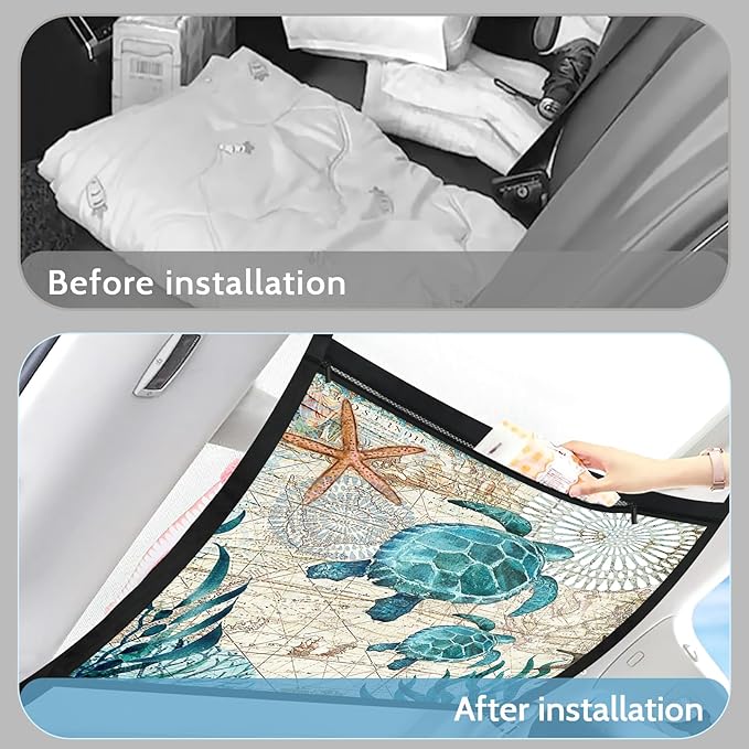 Seaturtle Car Ceiling Cargo Net Pocket Hanging Storage Bag with Zipper 31.5"x21.6" Double-Layer Mesh Car Roof Storage Organizer Long Road Trip Truck SUV Travel Camping