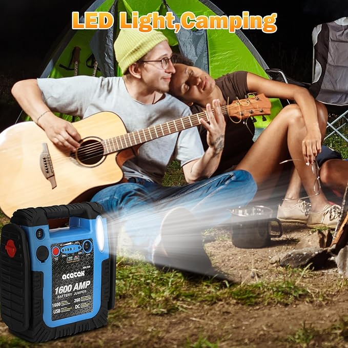 Jump Starter,1600 Peak Amp 12 Volt Jump Starter with Air Compressor, Auto Lead-Acid Battery Booster (Up to 6L Gas or 6L Diesel Engine) with LED Light & USB Output