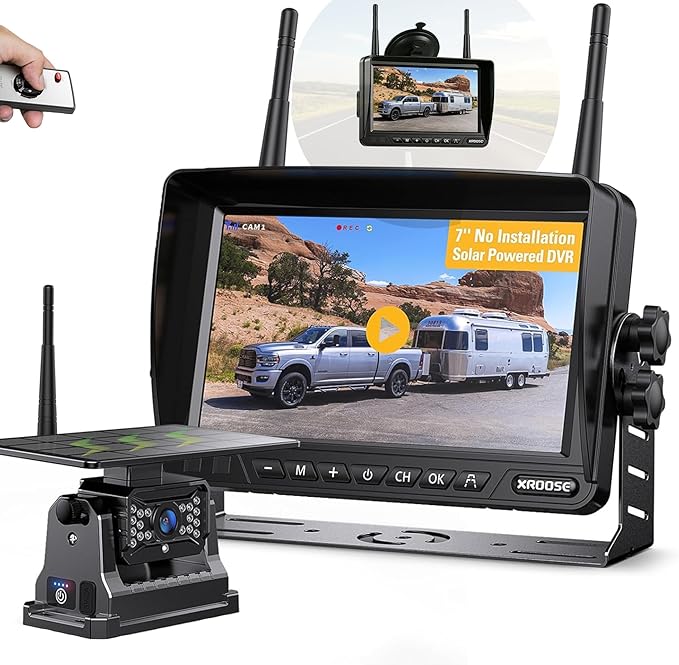 Wireless Backup Camera for Truck Magnetic Solar 1 Mins DIY Installation RV Backup Camera HD 7" 1080P Rear View Camera with 4 Channels DVR Recording 18 LED IR Night Vision for Car,Van,SUV,Trailer