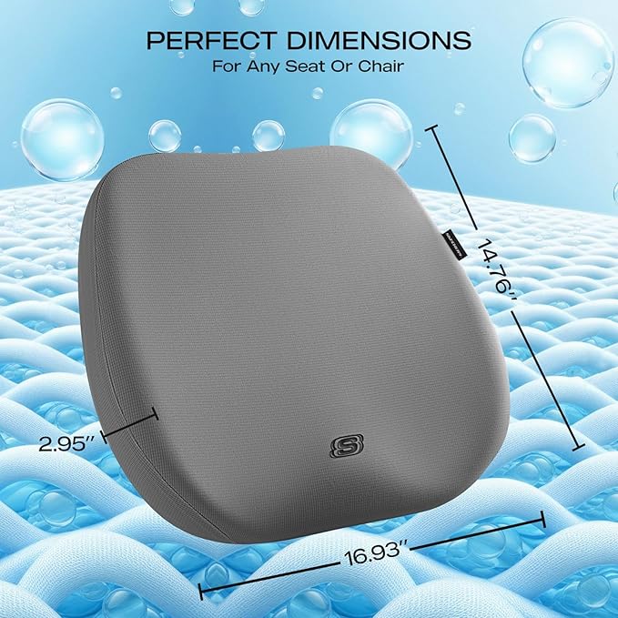 Skechers Seat Cushion Premium Gel & Memory Foam-Office Chair Cushion for Tailbone Pain Relief,Butt Pillow for Office Chair,Car seat Cushion,Long Sitting Office Workers,and Car Drivers,Gray