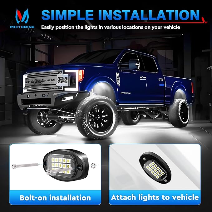 MICTUNING 2026 Upgraded White Rock Lights Super Bright Underglow Lighting Kit - 180 LEDs 12 Pods Pure White Led Rock Light, Extensible Underbody Lights for Trucks ATV UTV Boat