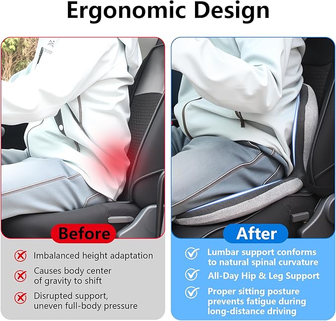 Memory Foam Truck Seat Cushion & Lumbar Support Set – Ergonomic U-Shape Tailbone Relief + L-Shape Back Cushion for Long-Haul Semi/Pickup Drivers Breathathable Cover Non-Slip Bottom Dark Gray