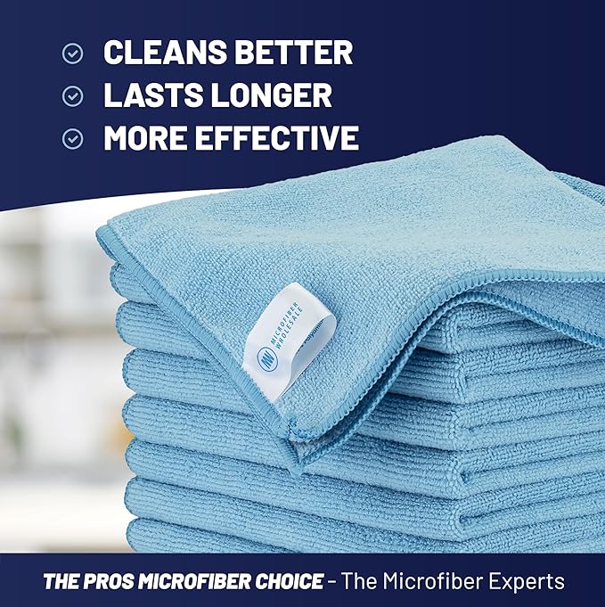 Microfiber Cleaning Wholesale Cloths (48 Pack) | Size 12" x 12"| All Purpose Microfiber Towels - Clean, Dust, Polish, Scrub, Absorbent (Blue)