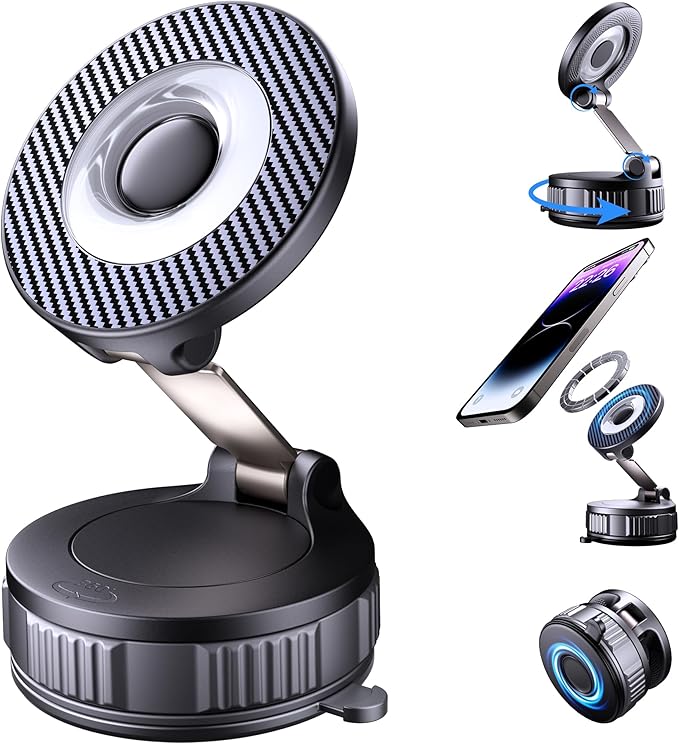 Vacuum Magsafe Car Phone Holder [120+ LB Strongest Suction & 3000gf Strongest Magnetic] 360° Adjustable Magnetic Car Phone Mount, Phone Holders for Your Car for iPhone 17 Pro Max 16 15 14 13 12 Plus