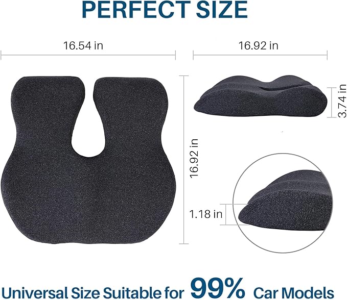 Memory Foam Car Seat Cushion for Driving, Sciatica Pain Relief, Wedge Truck Seat Cushion for Long Sitting, Adult Booster Cushion for Car, Truck, Desk, or Wheelchair (Darkgray)