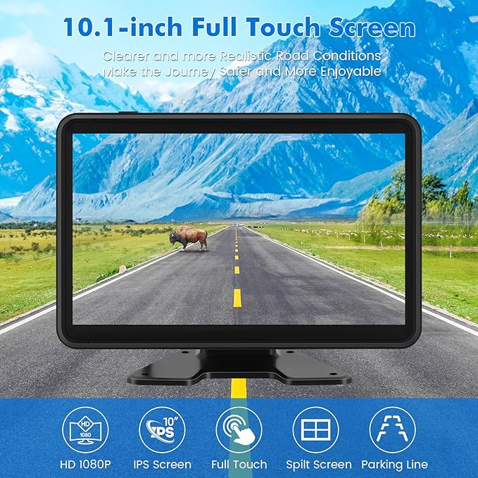 Wired Backup Camera System with 10.1" Touch Monitor, 4 HD 1080P Rear View& Side View Cameras, 4 Split Screen, Night Vision, IP68 Waterproof Back up Camera for Truck/RV/Trailer/Bus/Tractor..