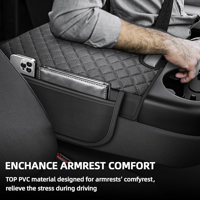 Center Console Cover Fit for 2007-2013 Silverado Tahoe Sierra Yukon Suburban Avalanche Jump Seat, Car Armrest Cushion, Middle Console Cover for Trucks, Arm Rest Pad with 2 Side Pockets