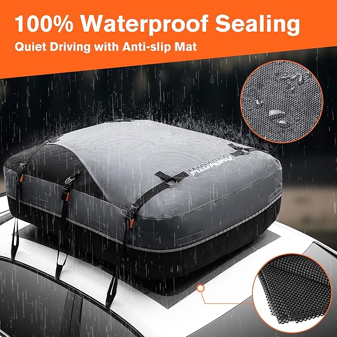 Waterproof Rooftop Cargo Carrier Bag, 100% Waterproof Sealing with Anti-Slip Mat, Fits Vehicles with or Without Roof Rack, 21 Cubic Feet