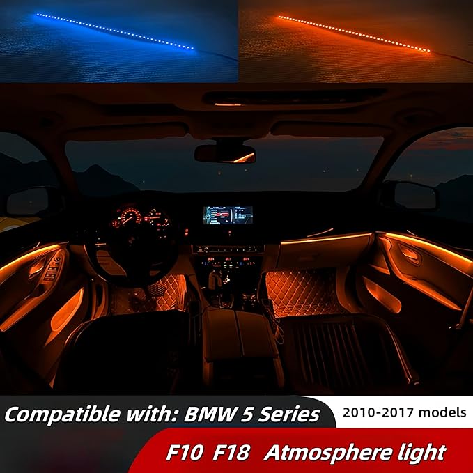 Car Interior Door Dual Color Decorative Strip Ambient Light, for BMW 5 Series F10 F11 F18 2010-2017 Vehicle Model (Rice white), HY-F10Xi