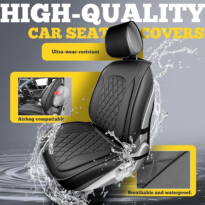 LINGVIDO Car Seat Covers Full Set (5 Seats) - Premium Perforated Nappa Leather, Waterproof Shield, Omni-Adapt Fit SUVs Sedans, Ultimate Family & Pet Protection