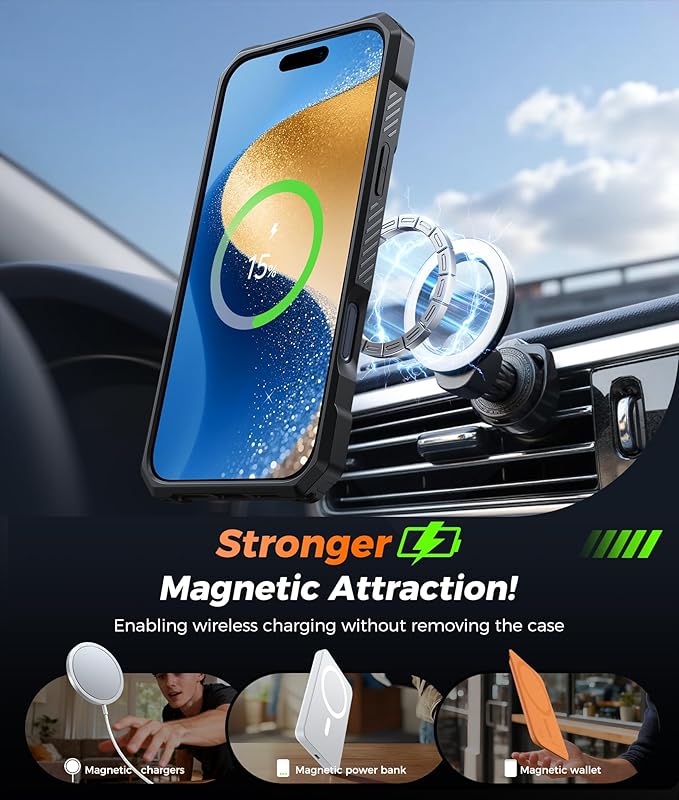 FNTCASE for iPhone 17 Pro Case: [360 Spin Magnetic Ring Kickstand] [Compatible for MagSafe] [Screen Protector] Heavy Duty Military Grade Protection Protective Phone Case with Stand Blue