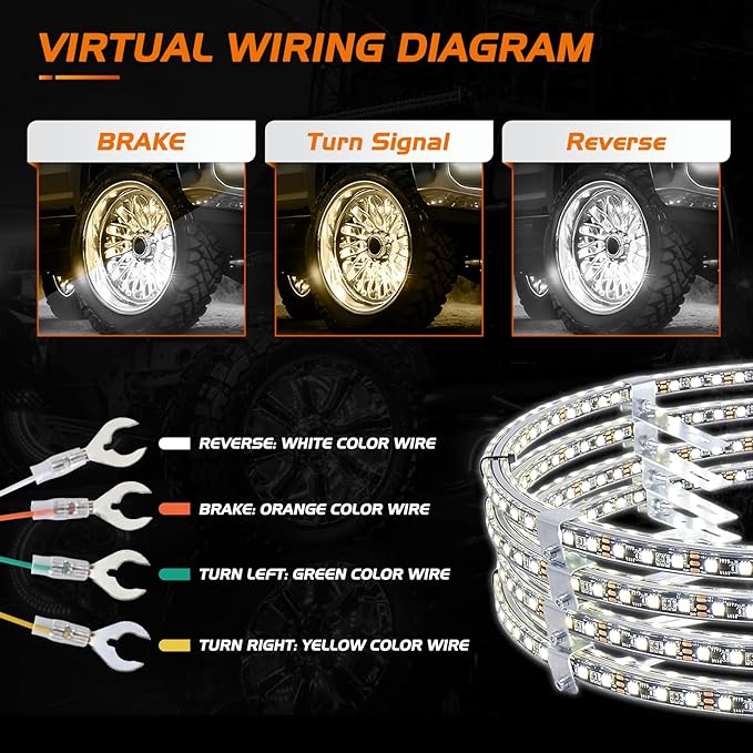 Nilight 4PCS 17inch Double Row LED Wheel Ring Lights Pure White with Remote Control w/Turn Signal Braking and Reverse Function Dual Row for Car Van SUV Truck