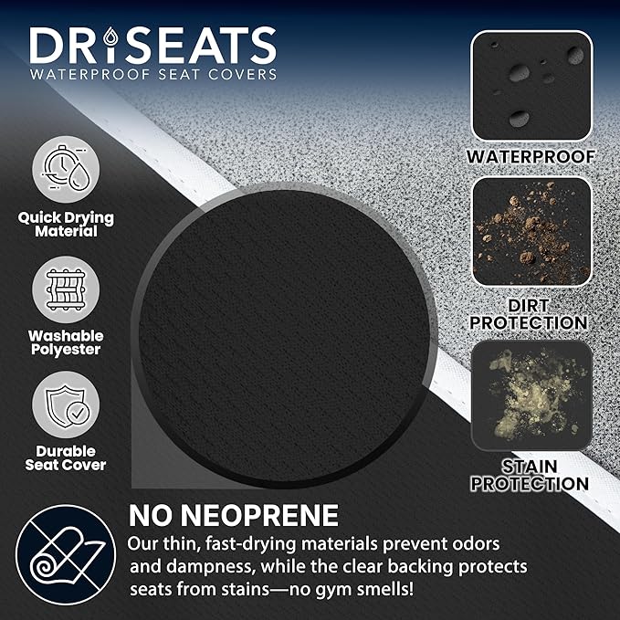 Dri Seats Waterproof Car Seat Cover – Premium Sweat Towel with Slip Resistant Backing for Front Seats in Cars, Trucks, SUVs – Universal Seat Covers & Liner, Easy Install (Black, Large)
