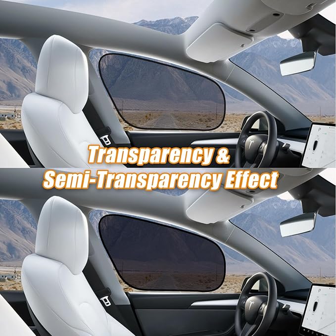 ZATOOTO Tesla Model Y Window Shades for Front Window Driver Side Window Cover Transparent Static Cling Film | Block 90% UV & Heat | No Adhesive, Easy Install | Enhanced Visibility, Interior Protection