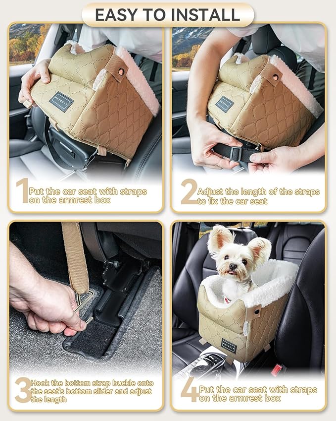 PETSFIT Dog Car Seats for Small Dogs with Safe Protection Hooks, Small Dog Car Seat with Upgraded Safety Tethers, Washable Cushion, Center Console Dog Car Seat (Yellow)