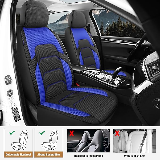 CAROMOP 3D Air Mesh Car Seat Covers 2 Front Seats,Breathable and Durable Seat Covers for Cars,Universal Fit for SUV,Vans,sedans, Trucks, Automotive Interior Covers(Black/Blue)