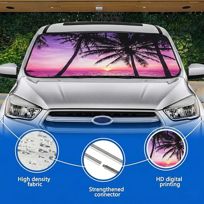 eygeufg Windshield Shade, Car Sun Shade for Front Windshield (Purple Sunset，Large