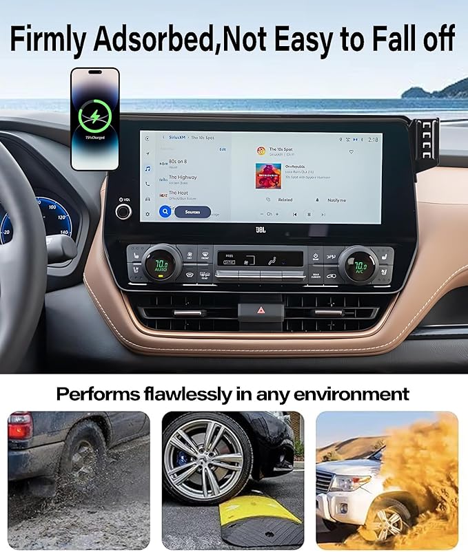 Car Phone Holder for Toyota Grand Highlander/Grand Highlander Hybrid 2024 2025 2026 Accessories Apply to 12.3 Inch Touchscreen 15W Fast Wireless Charger Screen Fixed Clip Cell Phone Mount
