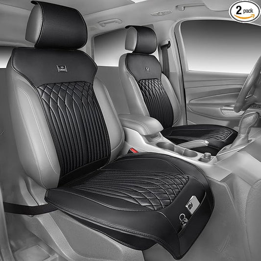 CAR PASS Car Seat Protector, Sideless Seat Covers for Cars, All Season Waterproof Nappa Leather Breathable Front Seats Cushion with Storage Pocket Universal Fit Vehicle Car SUV Truck, 2 Pack All Black