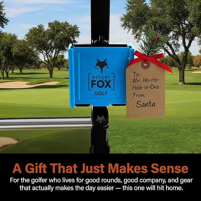 Desert Fox Golf Phone Caddy + Cigar Holder – Adjustable Golf Cart Phone Mount with Secure Cigar Clip – Hands-Free GPS & Golf App Access – Fits All Phones & Cigars (Blue)