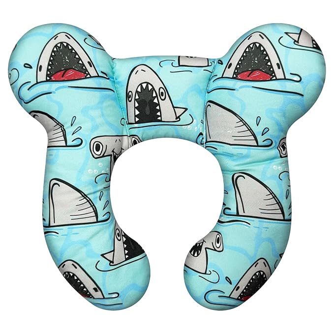 Baby Neck Pillows - Upgraded Toddler Travel Cushion for Toddler Head and Neck, Infant Neck Pillow for Car Plane Stroller Pushchair - Shark B
