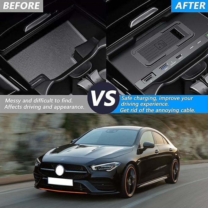 Wireless Car Charger for Mercedes Benz A-Class B-Class Gla Glb Cla Amg 2020-2023 All Models Accessory with 15w Wireless and 27w USB Qc3.0 Fast Charging (2024 New)
