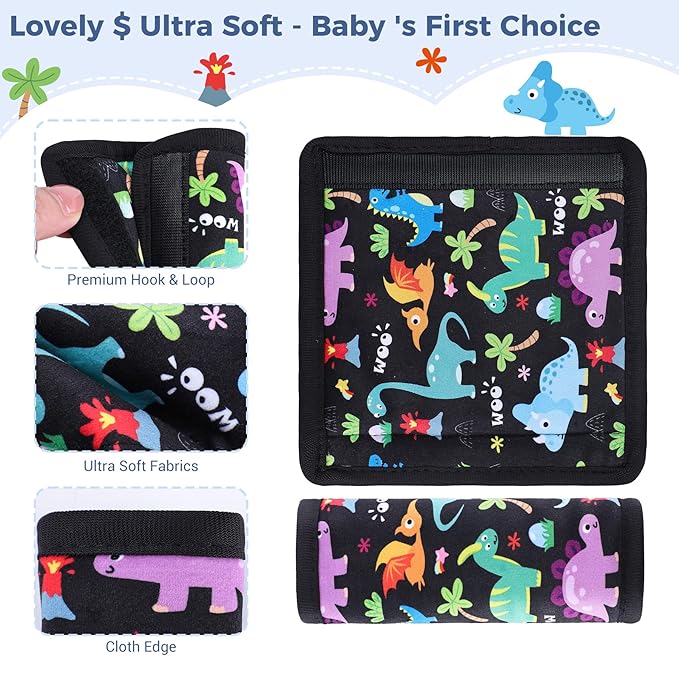 COOLBEBE Car Seat Straps Shoulder Pads for Baby Kids, Super Soft Seat Belt Covers for All Car Seats/Pushchair/Stroller/High Chair, Dinosaur Style, Polyester Material