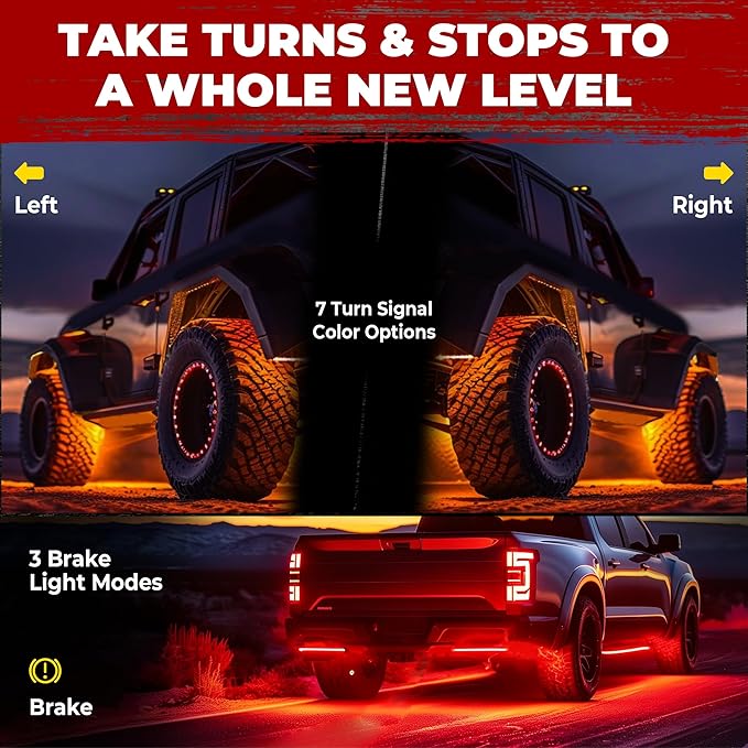 6 Pods Five Sided RGB Rock Lights for Trucks Jeep UTV SUV ATV Golf Cart, Multi Chasing Color App/Remote Control Led Rock Lights with Music Mode, Waterproof Exterior Underglow Kits for Cars