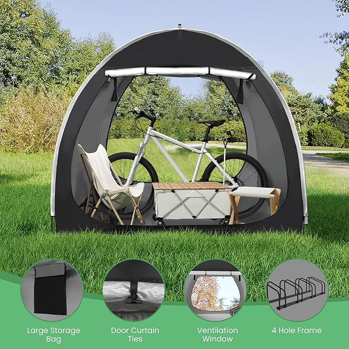 Bike Tent with Bicycle Racks Outdoor Portable Bike Storage Shed with 210D Oxford 800ppm Waterproof for 4/6 Bikes, Covers Shelter for Motorcycle, Garden Tools, Lawn Mower