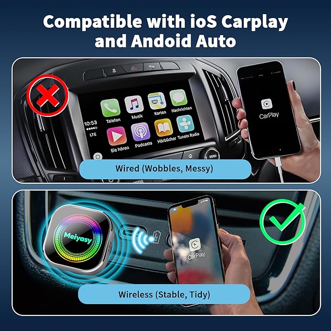 2026 Upgraded Wireless CarPlay Adapter for iPhone, Compact Mini Metal Shell Design Small Size, (New Update) Plug and Play, Fast and Stable Connection CarPlay Adapter for Apple iOS ＆Android (Silvery)