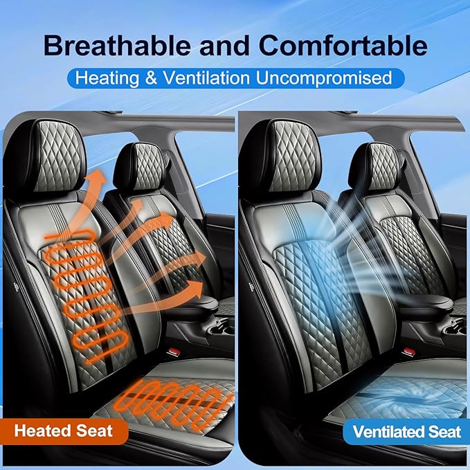 Fit Insight Car Seat Covers for Honda Insight 2010-2022 Premium Leather, Airbag Compatible, Scratch-Resistant, Waterproof All Weather Seat Protector, Airbag Compatible, Front Pair Black+Gray