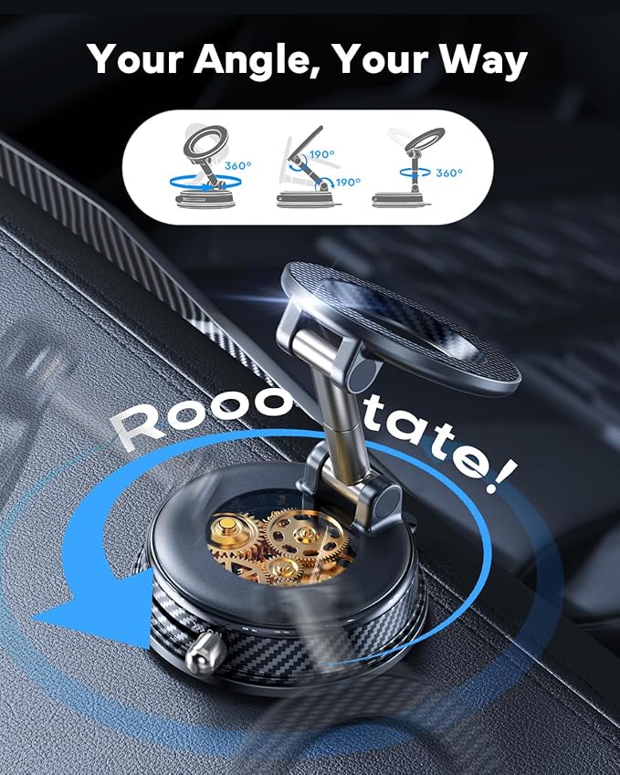 Upgraded Car Phone Holder for Magsafe [98+LBS Strongest Suction & 2400gf Magnetic] Vacuum Magnetic Phone Holders for Your Car 360° Adjustable Car Phone Mount for iPhone & Android Black