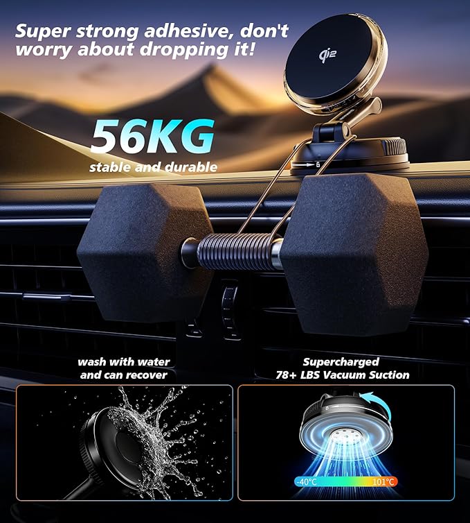 for Qi2 15W MagSafe Car Mount Charger with Cooling Fan, [Rapid Charging Cooler with RGB Lights], 78+LBS Stronger Suction Wireless Magnetic Mount on Vent/Dash/Windshield, for iPhone 17 16 15 14 13 12