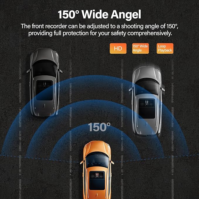Dash Cam Front and Rear - 3 inch IPS Screen 1080P Full HD DVR Dash Camera for Cars with 64G SD Card - 150°Wide Angle Car Dashboard Cam - Night Vision, G-Sensor, Parking Monitor