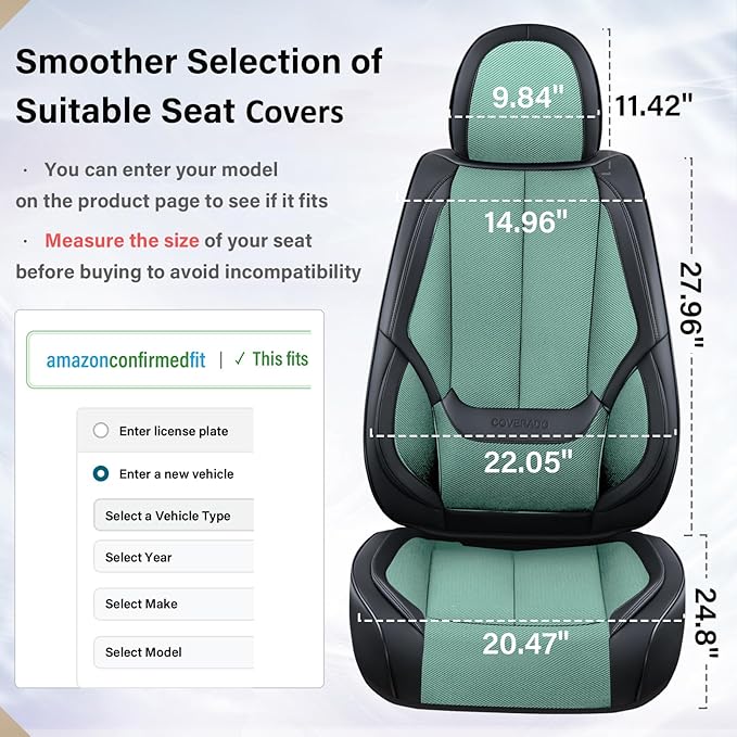 Coverado Seat Covers Full Set, Car Seat Covers Front Seat and Back Seat, Breathable Fabric&Leather Car Seat Protectors, Universal Seat Covers for Cars, Compatible with Most Cars (Green, FullSet)