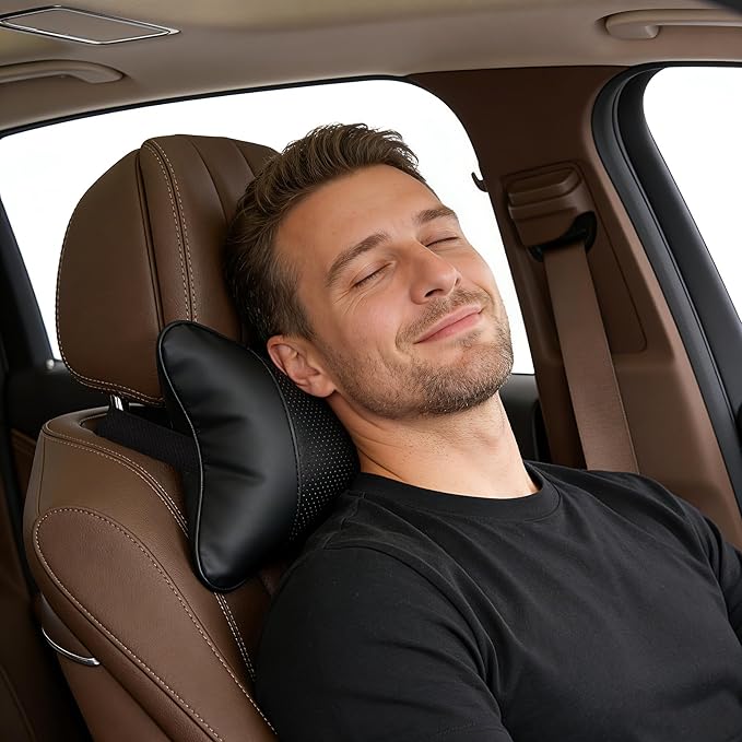2 Pack Car Neck Pillow Soft Breathable Headrest Pillows for Driving Support, Universal Fit for Most Car Seats Decor Accessories（Black）