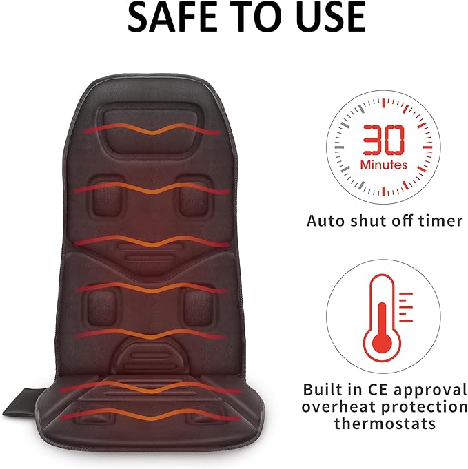 COMFIER Massage Seat Cushion with Heat - 10 Vibration Motors, Back Massager for Chair, （Vibration Massage Only, Not Shiatsu/Rolling,Massage Chair Pad for Back Ideal Gifts for Men, Women (Renew)