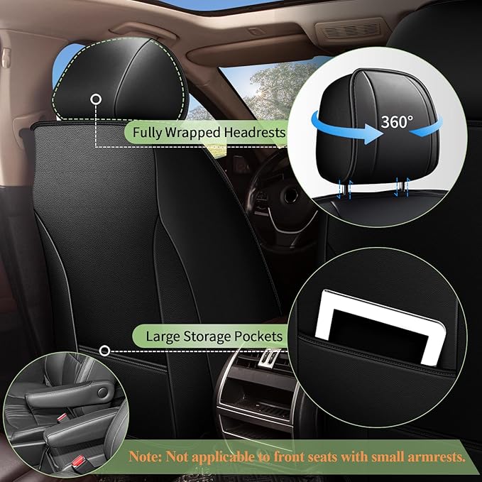 Full Set Car Seat Covers for Honda Accord Sedan Coupe 2003-2017 - Breathable Cool Ice Silk Leather - 5 Seats for Honda Accord Accessories - Black