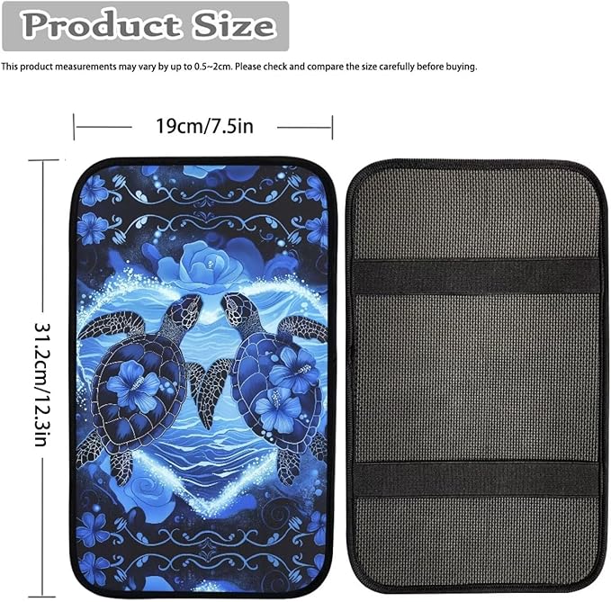 Flower Sea Turtle Car Armrest Pad Soft Automotive Center Console Arm Rest Protector Cover Universal Car Interior Accessories Decor