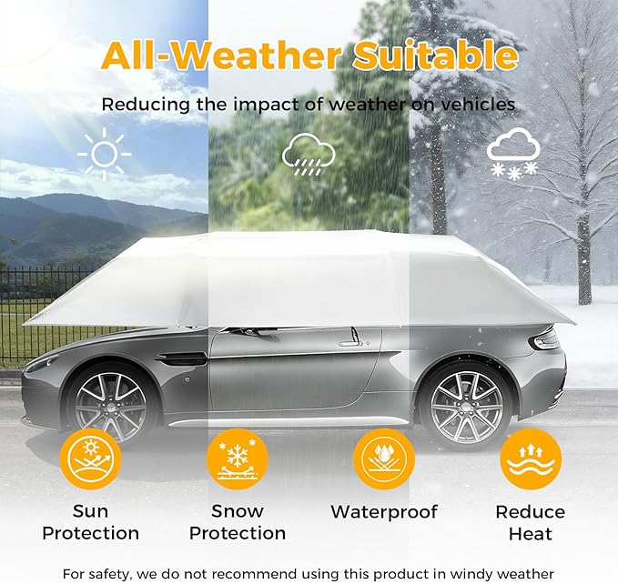 Semi-Automatic Car Tent, 3.78×7.2FT Portable Cars Umbrella Vehicles Tent Blocking UV Rays Car Roof Cover Cars Awning with Carrying Bag Sun Shades for Vehicles Roof Protection (Silver Gray)