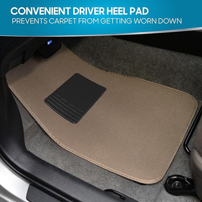Beige Heavy Duty Front & Rear Carpet Floor Mats Universal Liners for Car SUV Van & Truck, All Weather Protection with Anti-Slip Nibs, Fit Contours of Most Vehicles