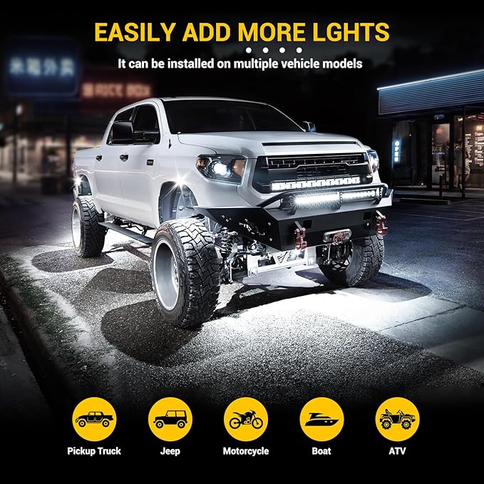 Hovano 16 Pods White Rock Light Kit with Wired Switch - 6500K Pure White LED Underglow, IP68 Waterproof, Super Bright 36 LEDs for Trailer Off Road SUV UTV ATV RZR Car